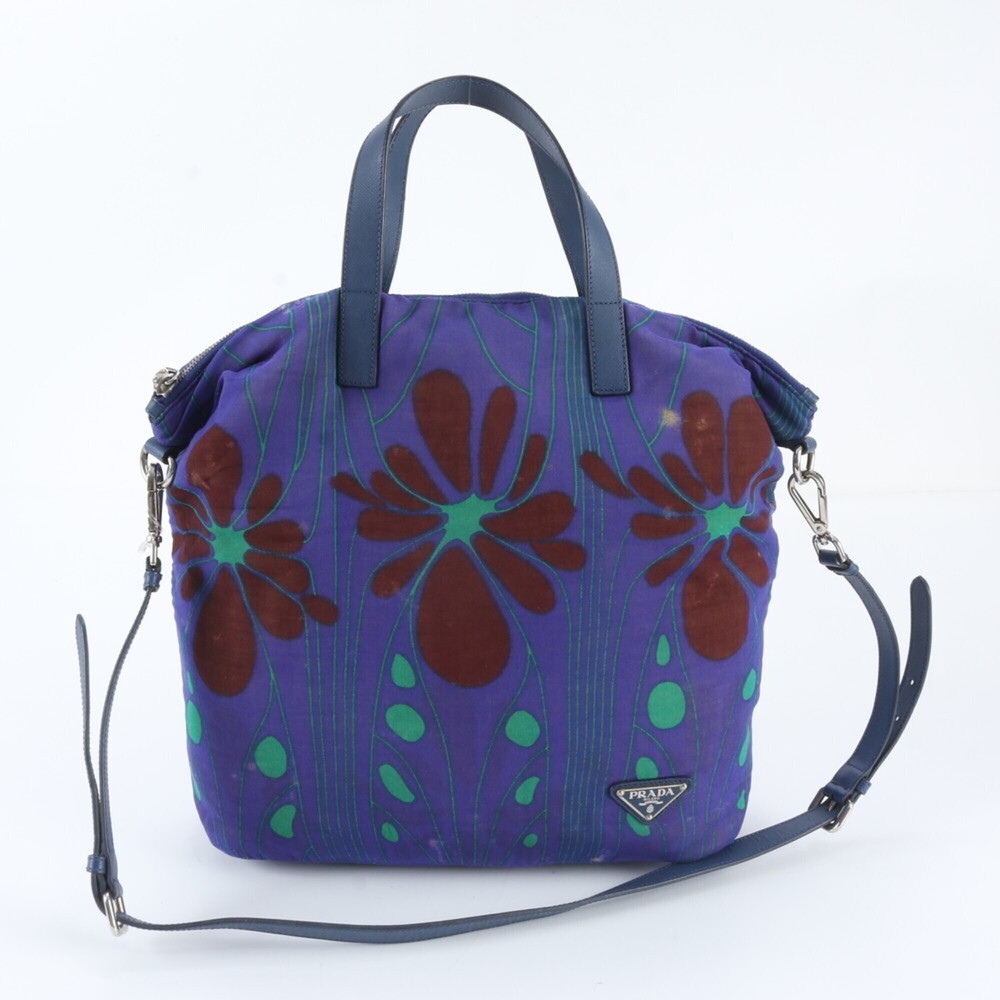 Prada Triangle Logo Leather Flower 2-Way Shoulder Bag/Tote Bag for Women